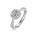 Sterling Silver Full Pavé Moissanite Round Halo Ring-0-3