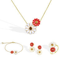 wholesale 925 Sterling Silver Y2K Style Floral Necklace Sweet Pastoral Jewelry Set with Earrings Bracelet Ring-925 Sterling Silver Ring 925 Silver