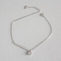 wholesale S925 Sterling Silver ST131 Korean Style Fresh and Elegant Geometric Long Bar Zircon Pendant Anklet Chain Accessory for Women-0-0