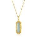 wholesale Gold-plated 925 Sterling Silver Japanese Retro Style Amazonite Geometric Long Pendant, New Women's Striped Rectangular Pendant-0-5