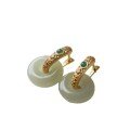wholesale S925 Sterling Silver Gold-Plated Hotan Jade Donut Convertible Ear Clips, Luxury Fashion Filigree Hollow Earrings for an Elegant Look-0-4