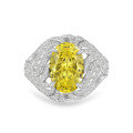 wholesale High Carbon Diamond, 4-carat oval-shaped fancy vivid yellow ice flower cut ring by Shipei Jewelry, niche design, sizes 5-9 available-0-5