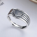 wholesale S925 Sterling Silver Retro Vintage Thai Silver Heart Multi-Layer Hollow-Out Trendy Ins Style Open Adjustable Ring-0-0