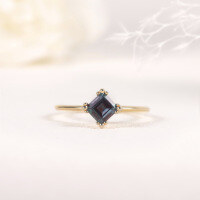 wholesale S925 Sterling Silver Gold-Plated Lab-Grown Color-Changing Sapphire Cross-Border Square Sapphire Ring-Lab Color Change Sapphire  US Size 9