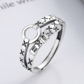 wholesale S925 Sterling Silver Irregular Geometric Symbol Asymmetric Ring Korean Style Fashion Trendy Design Index Finger Ring-0-0
