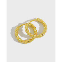 wholesale S925 Sterling Silver Gold-Plated Woven Minimalist Twist Rope Hoop Earrings for Women-18K gold 925 silver