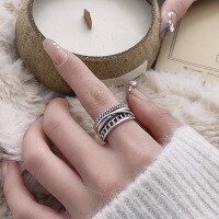 wholesale S925 Sterling Silver Retro Distressed Hollow-Out Chain Unisex Trendy Internet-Famous Design Open Adjustable Ring-1388QJ/approx. 5.6g Adjustable opening