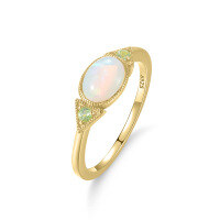 wholesale S925 Sterling Silver, 09ct New Small Fresh Style Opal Ring with Natural Moonstone in Gold Tone-0.9 carat natural opal ring  US size 9 (domestic size 20)