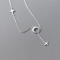 wholesale S925 Sterling Silver Small Fresh Star Moon Adjustable Matte Necklace for Women, Elegant Collarbone Chain D9083-0-2