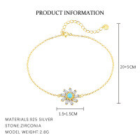 wholesale S925 Sterling Silver Australian Opal Necklace And Bracelet Set, Inlaid With European And American Style, Luxury Amazon Best-seller-Anklet-L982_Synthetic Green Pine/White Zirconium_18K Yellow Plated_Swimming Lacquer_Palladium Base_20+5CM 925 Silver