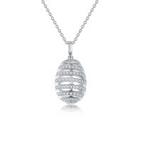 wholesale 925 Sterling Silver Plated Moissanite Hollow Egg Pendant Necklace for Cross-BorderLive Streaming Fashion Women's Pendant Necklace-925 silver inlaid with zircon