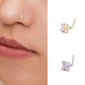wholesale 925 Sterling Silver Zirconia Four-leaf Clover L-shaped Nose Stud Piercing Jewelry Qingdao Wholesale-0-1