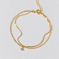 wholesale S925 Silver Nalan Fresh and Sweet Style Exquisite Minimalist Niche Design Double Layer Round Diamond Bracelet S7354-Gold 925 silver