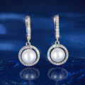 wholesale S925 Sterling Silver Micro-Inlaid Zircon and Pearl Shell Bead Circular Hoop Ear Clasp, Minimalist and Luxurious Elegant Earrings-0-0