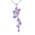 wholesale S925 Silver New Elegant Natural Amethyst Pendant Wisteria Flower High-End Sense Collarbone Chain Gemstone Necklace-0-4