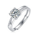 S925 Silver Moissanite Six-Claw Light Luxury Adjustable Ring-0-43