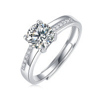 S925 Silver Moissanite Six-Claw Light Luxury Adjustable Ring-R12795 Moissanite, 1 carat/6.5mm