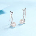 wholesale Metal: 925 Silver, Natural Freshwater Pearl Earrings with Micro-Paved Moissanite, New Wave Pattern Simple and Elegant Cross-Border Wholesale Earrings-0-1