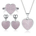 wholesale 925 Sterling Silver Jewelry Set with Pink Diamond Zirconia Ring, Heart Pendant Earrings, and 3D Heart Necklace for Women, High-End Feel-0-0