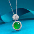 wholesale S925 silver new necklace with emerald green imperial green round cabochon pendant and green chalcedony, available for live broadcast drop shipping-0-0