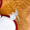 wholesale S925 Sterling Silver Korean Ultra Fairy Ins Style High-End Butterfly Ring for Women with Freshwater Pearl Index Finger Ring-0-2