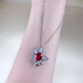wholesale 925 Silver Zhuo Zhifan New 2-Carat Pigeon Blood Red Necklace, Extravagantly Set with Full Diamonds, Fashionable and Versatile, Hot Seller in Europe and America-0-3