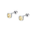 wholesale S925 Sterling Silver Ultra-sparkling Yellow Zircon Square Stud Earrings For Women, New Fashion Elegant Commute Mini Earrings For Pierced Ears-0-0