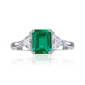 wholesale S925 Classic Cultivated Zambian Small Octagon 2ct Emerald Ring Cross-Border E-Commerce Ready Stock Wholesale-0-0