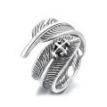 wholesale S925 Sterling Silver Creative Vintage Three-Dimensional Feather Design Thai Silver Ring, Minimalist Korean Style Artistic Index Finger Ring-0-4