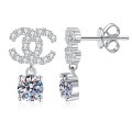 Sterling Silver Cross-Border Moissanite Earrings, Chanel Style Letter Design-0-3