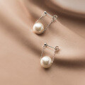 wholesale S925 Sterling Silver Minimalist Chain Pearl Drop Earrings Korean Style Women's Accessory G8116-0-0