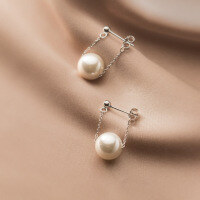 wholesale S925 Sterling Silver Minimalist Chain Pearl Drop Earrings Korean Style Women's Accessory G8116-S925 silver pair rose gold 925 silver