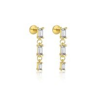 wholesale S925 Sterling Silver Cross-border Zircon Four-leaf Clover Butterfly Heart Tassel Earrings, Wholesale-E4672-Gold/Pair 925 Silver