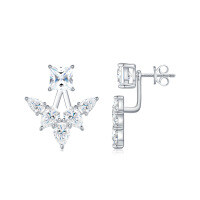 S925 Sterling Silver Versatile Elegant Two-Way Stackable Earrings for Women, European and American Cross-Border Hot Seller, Ins Style-E15897 Moissanite 12-stone set  Two-wear style