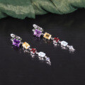 wholesale S925 Sterling Silver Inlaid with Natural Topaz Crystal Earrings, Colored Gemstone Earrings, New Women's Medium-Long Style-0-1