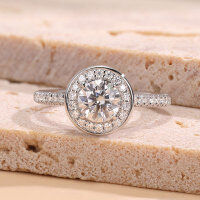 wholesale 925 Sterling Silver Plated with 18K Gold, European and American Cross-Border New Luxury Round Moissanite Ring, Fashionable High-End Jewelry-Platinum>USA 5