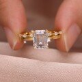 wholesale S925 Silver Emerald Cut Double Ring Stackable Ring for Women, Minimalist and Modern Luxury Engagement Anniversary Gift, Bestseller on Independent Websites-0-2