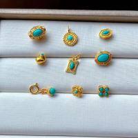 wholesale S925 gold-plated silver inlaid with natural turquoise spacer beads DIY bracelet necklace accessories handmade rope pendant-4# one