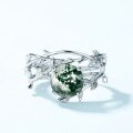 wholesale S925 Sterling Silver European and American New Fashion Minimalist Moss Agate Ring, Popular for Stacking, Wholesale-0-3