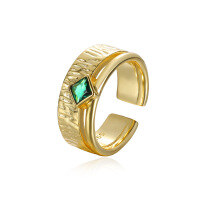 wholesale 925 Sterling Silver Vintage Colored Zircon Necklace, Earrings, And Ring Set With Ins-inspired Design-K988-Golden Emerald 925 Silver