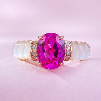 wholesale S925 Silver with White Mother-of-Pearl Inlaid 7*9 Oval Pink Simulated Diamond Ring, Live Stream Edition, Available for Dropshipping-R894 Pink Steel Ring Size 9