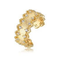 wholesale S925 Sterling Silver Buccellati Style Drawn Thread Lace Engraved Open Ring Vintage Retro Luxury High-End Elegant-10K gold + swimming paint Adjustable opening