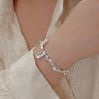 wholesale S925 Sterling Silver Heavy Work Small Square Bracelet for Women, Korean Dongdaemun Stall Goods, Niche High-End Sense Accessory-Sterling silver (16cm)