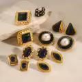 wholesale Stainless Steel Black Earrings with Agate Oil Drop Design-0-3
