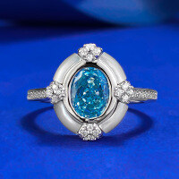 wholesale S925 sterling silver imported aqua high-carbon diamond 6*8mm women's minimalist ring elegant-R1051 Sea Blue>No. 6