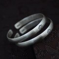 wholesale 999 Silver Lotus Sutra Pure Silver Bracelet Vintage Open-End Design for Women, Engraved Gift for Mom or Girlfriend-0-1