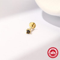 wholesale S925 Sterling Silver Black Hair Crystal Marquise Fringe Flat Head Threaded Ear Cartilage Stud-Single gold #5 (2MM)