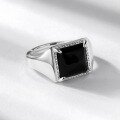 wholesale S925 Sterling Silver New Fashion Minimalist Square Black Onyx Ring Adjustable Open Ring Wholesale from Manufacturer-0-2