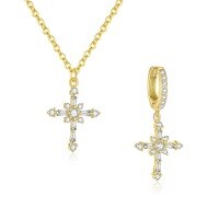 wholesale 925 Sterling Silver Cross Earrings With Inlaid Sparkling Zircons, Women's Minimalist Niche Luxury Elegant European And American Earrings-Single two-piece combination 925 silver