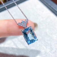 wholesale S925 Sterling Silver Blue Pendant Light Luxury Niche Collarbone Chain New Design Aquamarine Necklace-Copper platinum
